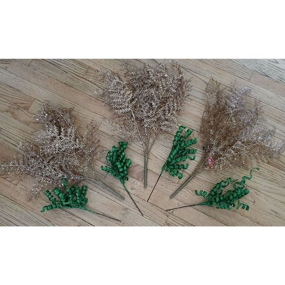 Hobby Lobby Large Christmas Holiday Floral Decor Pine Leaf Gold-Glitter Plastic - Picture 9 of 12